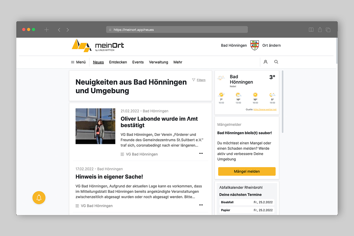 aktuelle Nachrichten und Events auf meinOrt-App